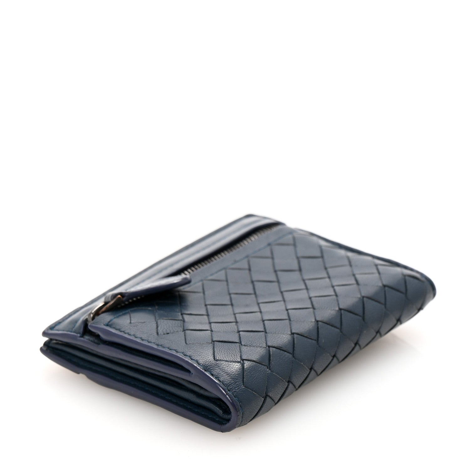 Bottega Veneta Nappa Intrecciato Bifold Zip Wallet Navy 4 of 10