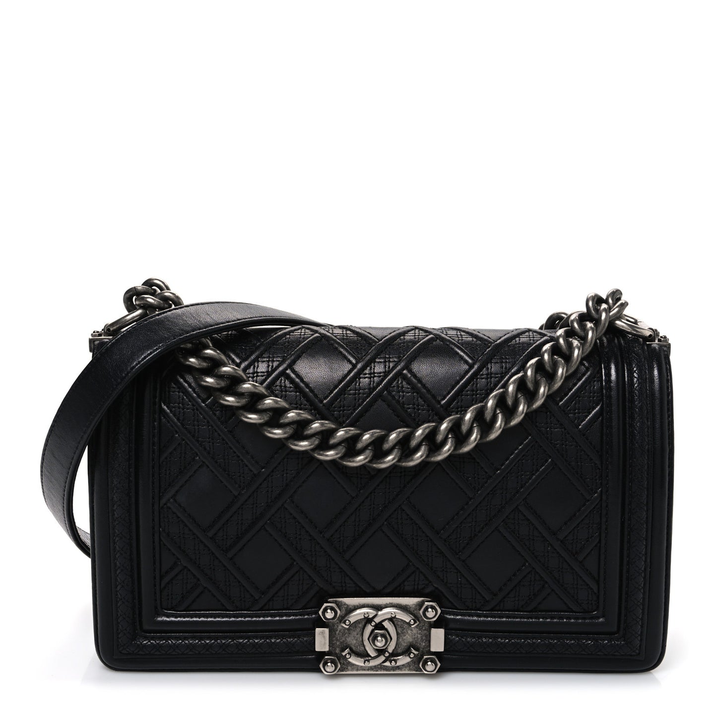 Lambskin Stitched Medium Boy Flap Black