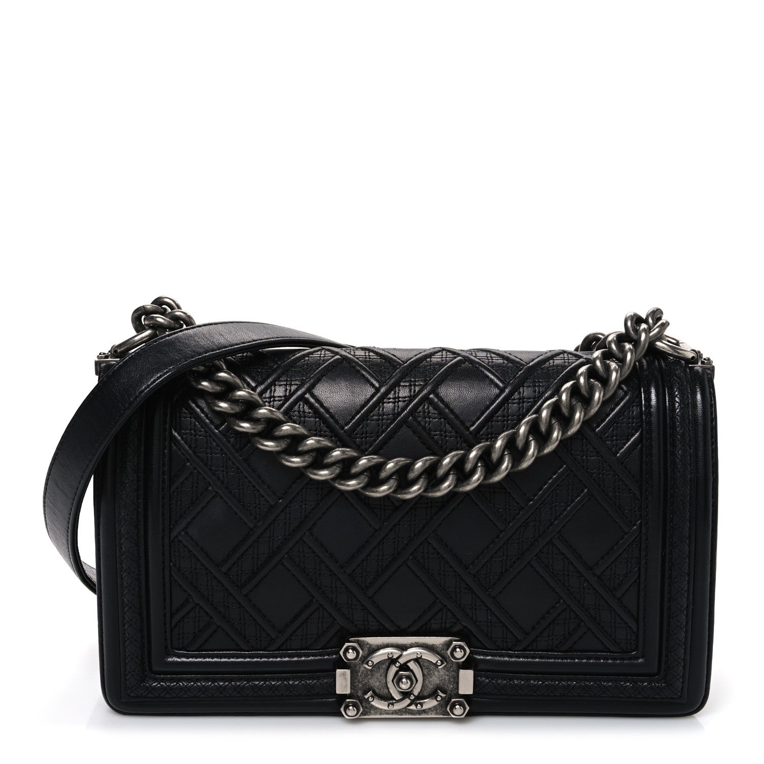 Chanel Lambskin Stitched Medium Boy Flap Black 1 of 10