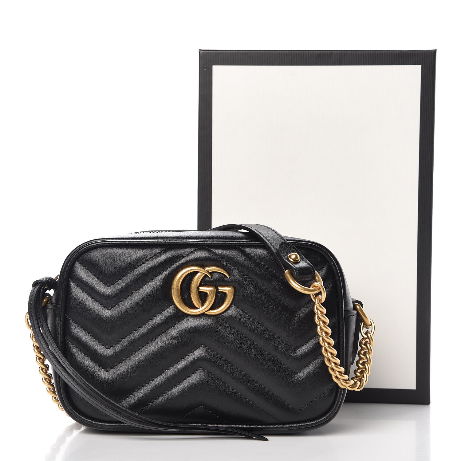 Gucci Calfskin Matelasse Mini GG Marmont Chain Shoulder Bag Black 8 of 8