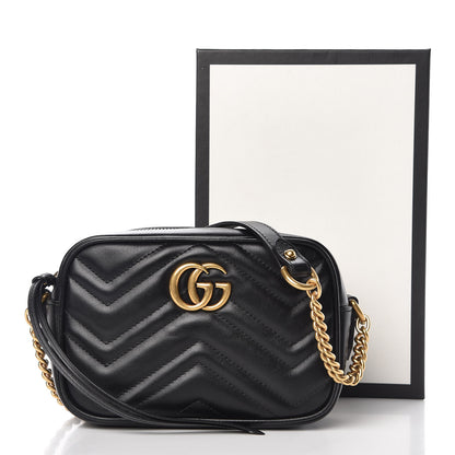 Gucci Calfskin Matelasse Mini GG Marmont Chain Shoulder Bag Black 8 of 8