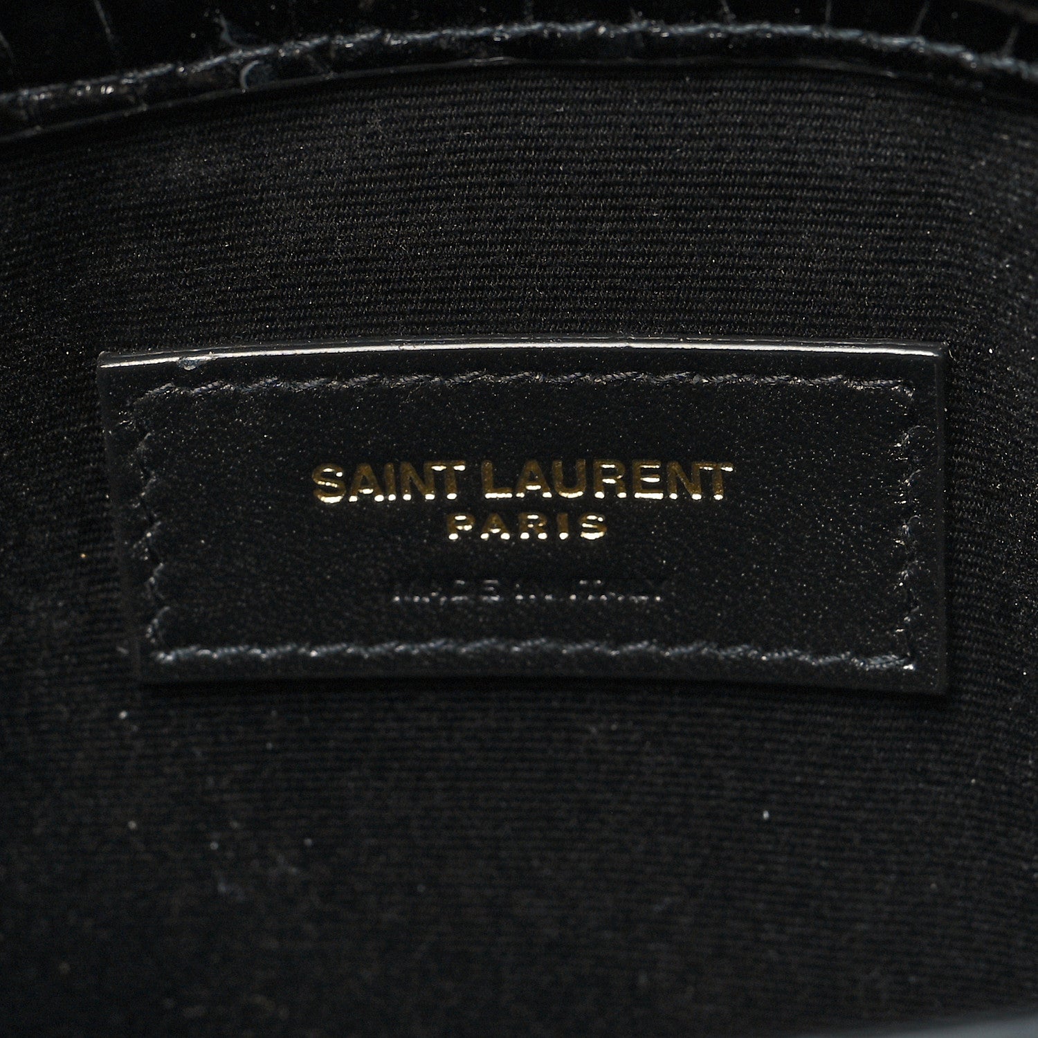 Saint Laurent Calfskin Crocodile Embossed Uptown Monogram Pouch Black 6 of 10