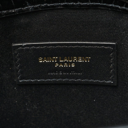 Saint Laurent Calfskin Crocodile Embossed Uptown Monogram Pouch Black 6 of 10