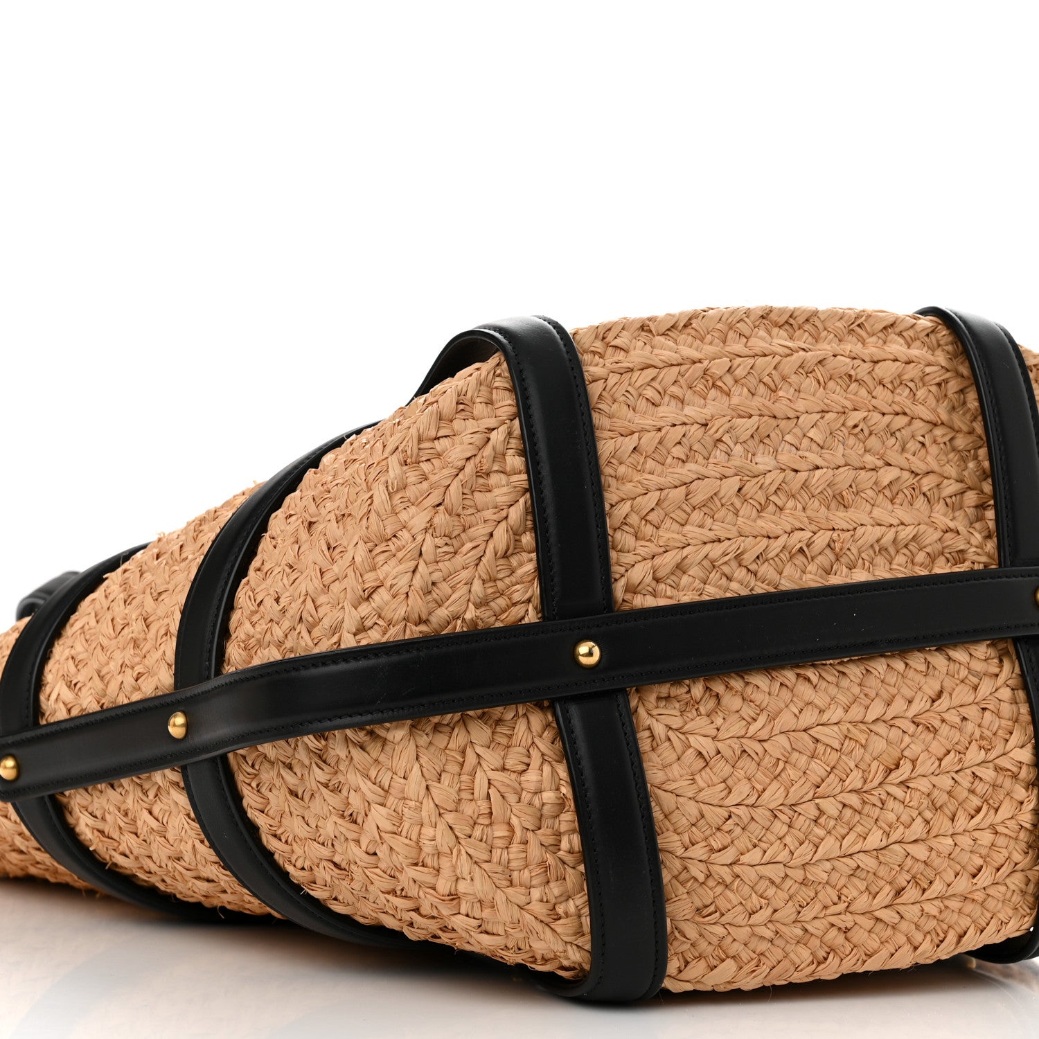 Saint Laurent Raffia Calfskin Caged Tote Naturale Black 8 of 9