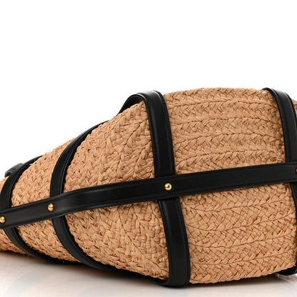 Saint Laurent Raffia Calfskin Caged Tote Naturale Black 8 of 9