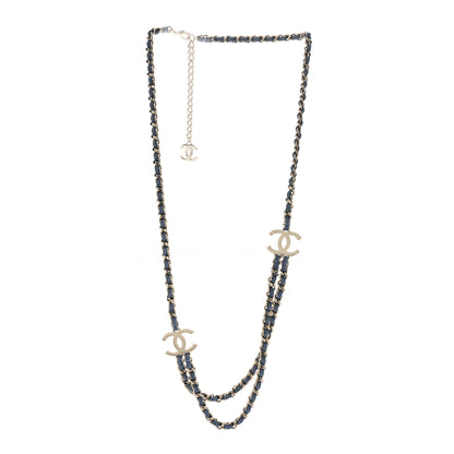 Chanel Metal Denim CC Double Chain Long Necklace Blue Gold 3 of 7