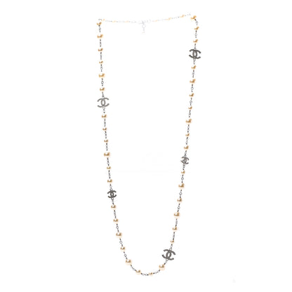 Chanel Crystal Pearl CC Long Necklace Silver 3 of 5