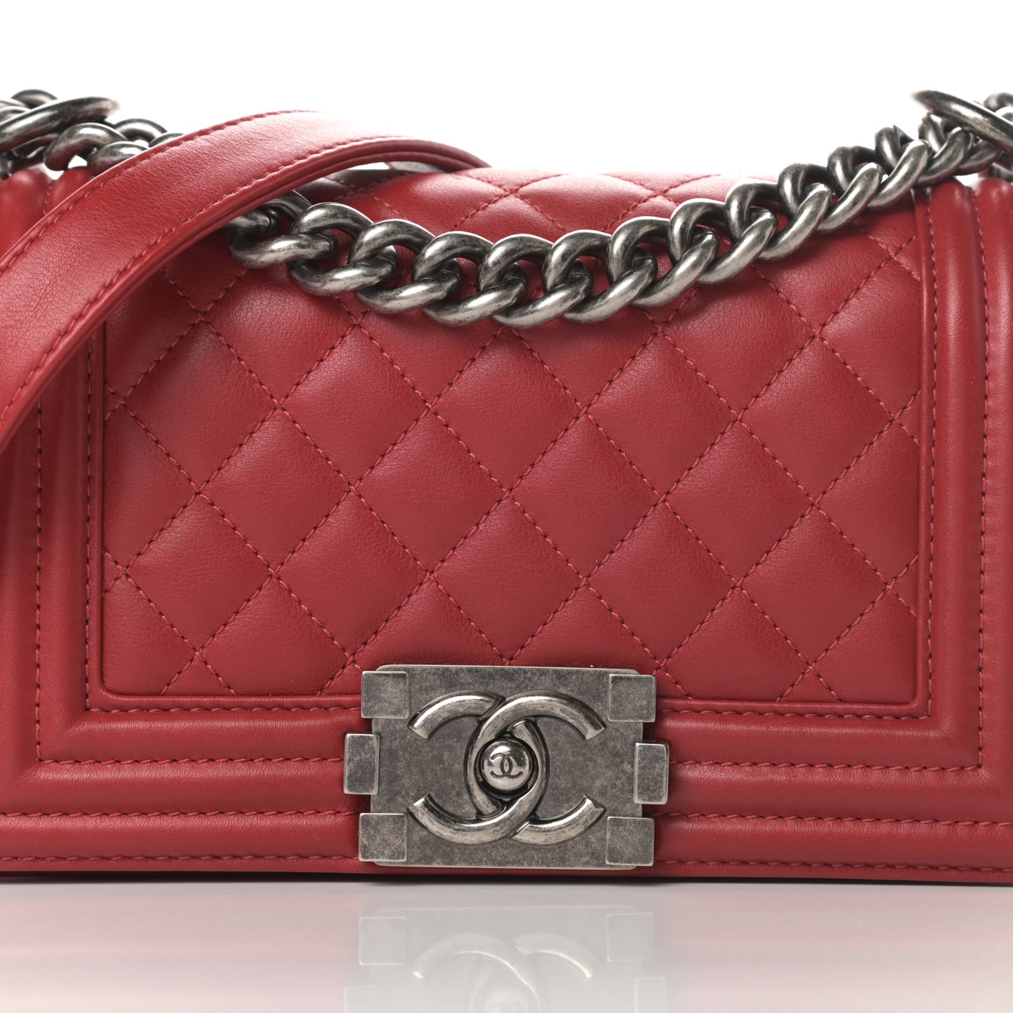 Calfskin Quilted Small Boy Flap Red