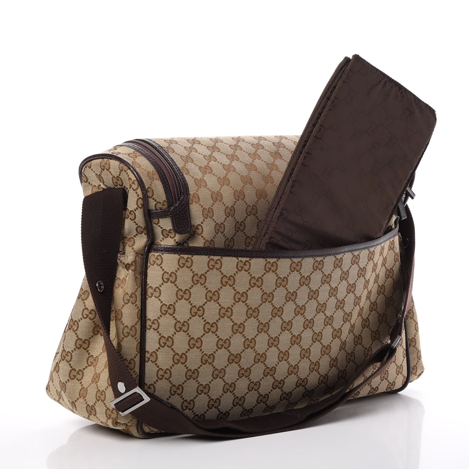 Gucci Monogram Natural Pigskin Large Diaper Bag Beige Ebony Cocoa Dark Chocolate 4 of 14