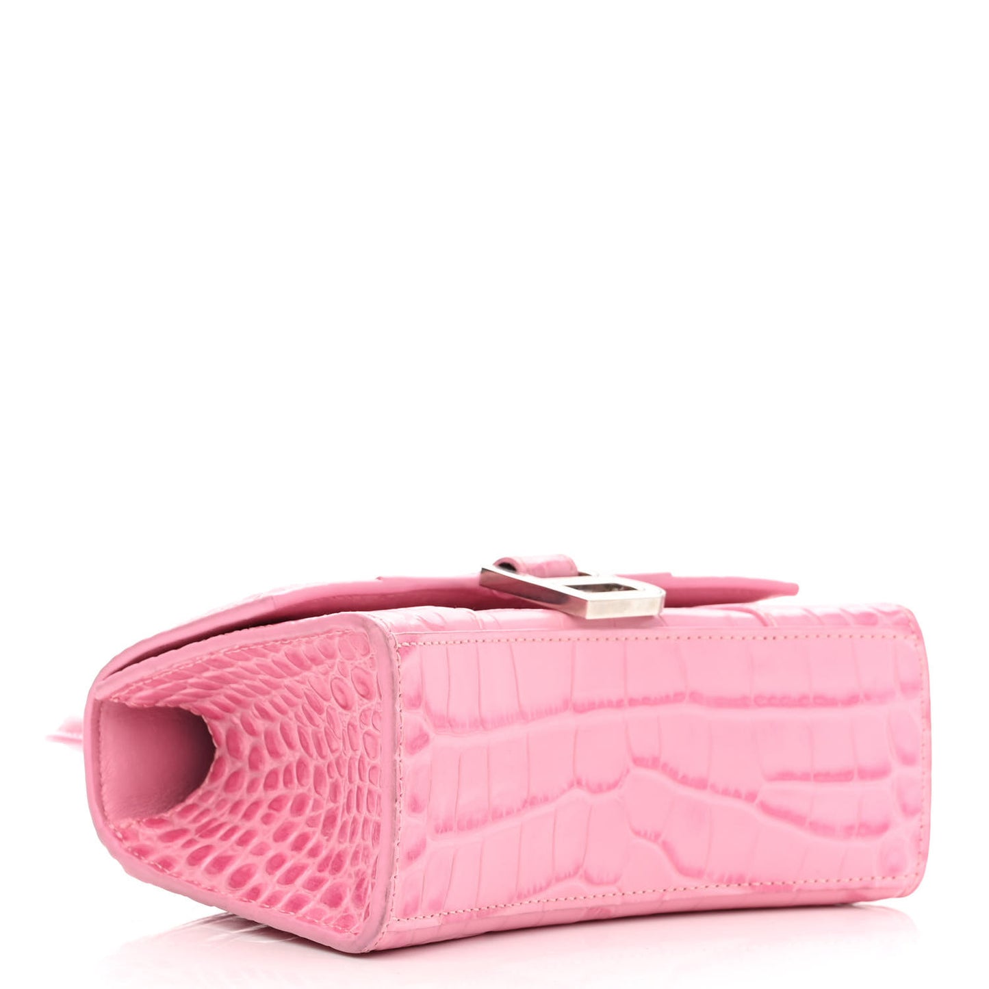 Shiny Calfskin Crocodile Embossed Hourglass Top Handle Bag XS Pink