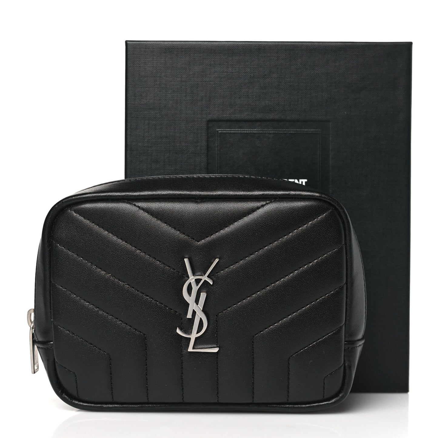 Lambskin Y Quilted Monogram Loulou Cosmetic Case Black