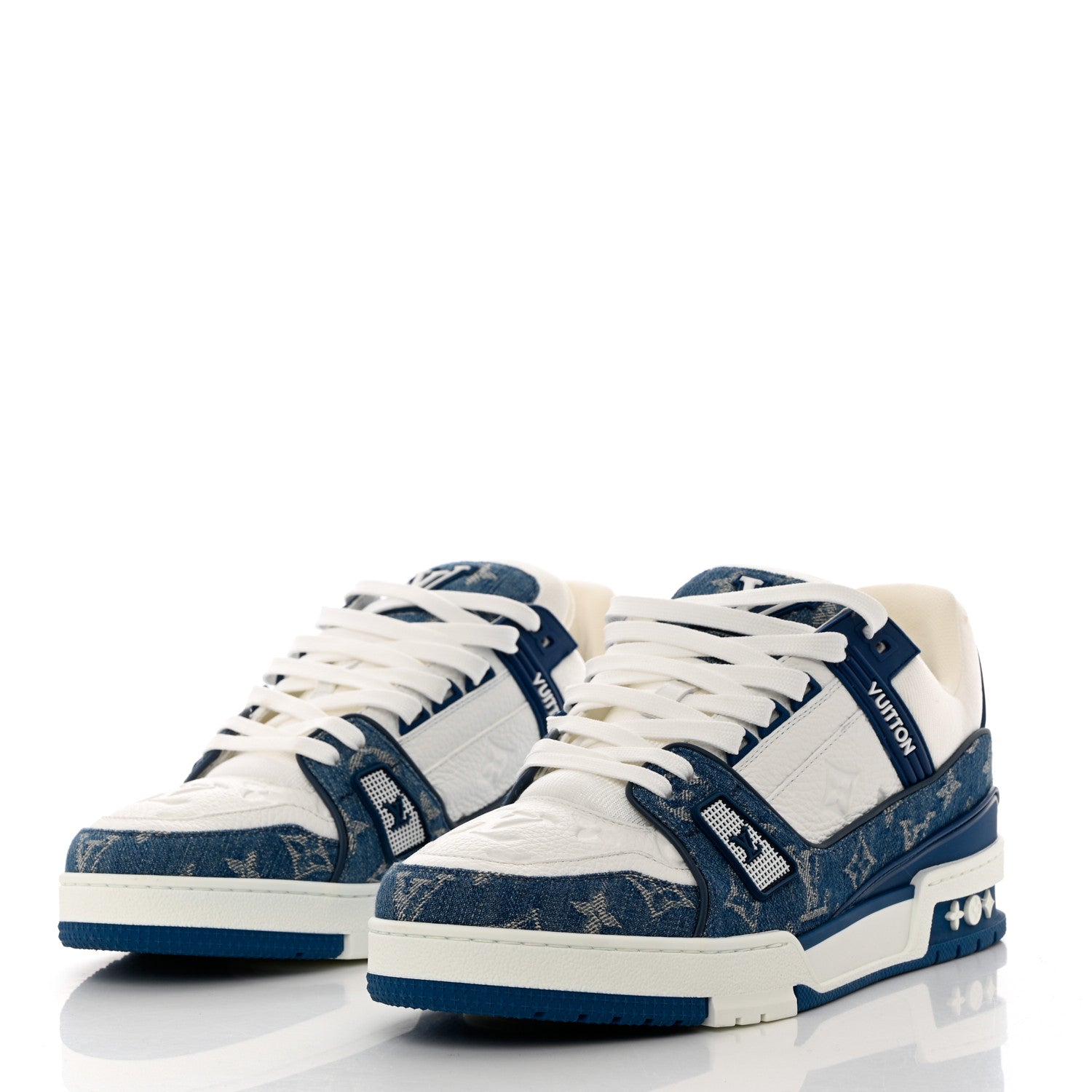 Louis Vuitton Calfskin Embossed Monogram Denim Mens LV Trainer Sneakers 8.5Blue 3 of 8