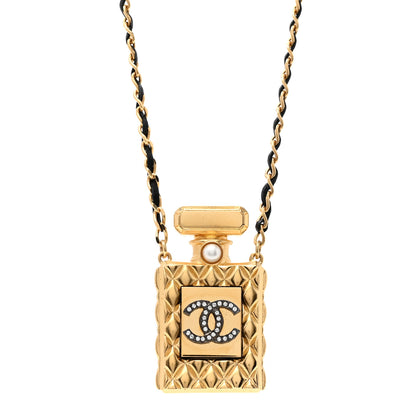 Chanel Crystal Pearl Perfume Bottle CC Necklace Black Gold 4 of 6