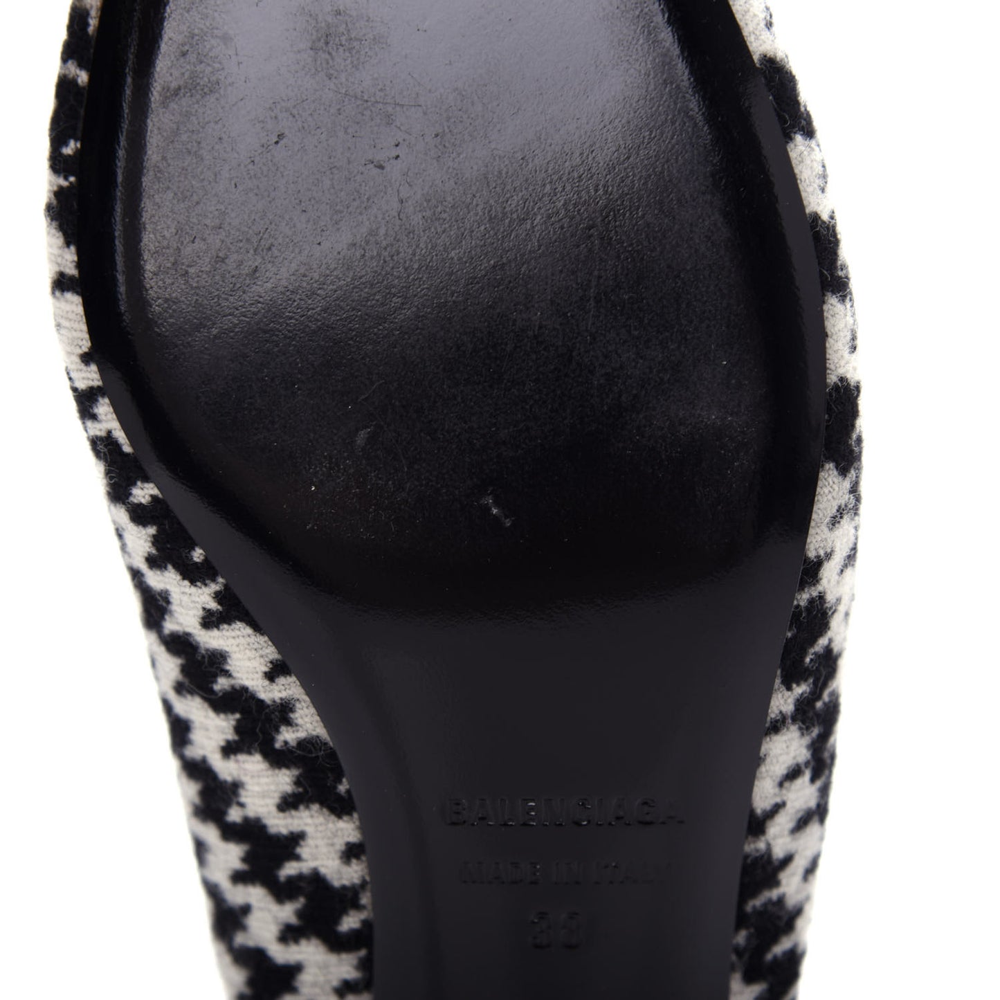 Stretch Tweed BB Houndstooth Pointed Toe Knife 40mm Mules 38 Black Ivory