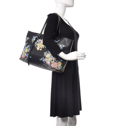 Alexander McQueen Grained Calfskin Floral Skull Open Shopper Tote Black Multicolor 2 of 16