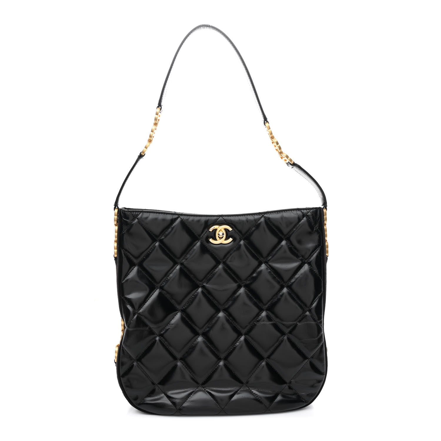 Chanel Shiny Calfskin Suede Goatskin Quilted Hobo Black 1 of 13