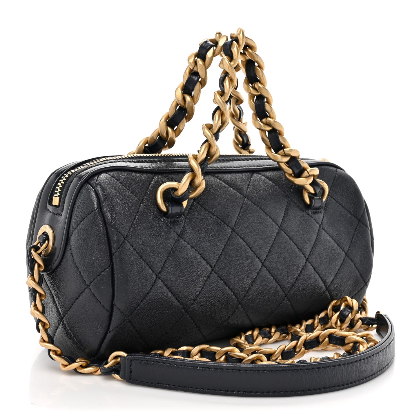 Shiny Lambskin Quilted Small Fashion Therapy Bowling Bag Navy