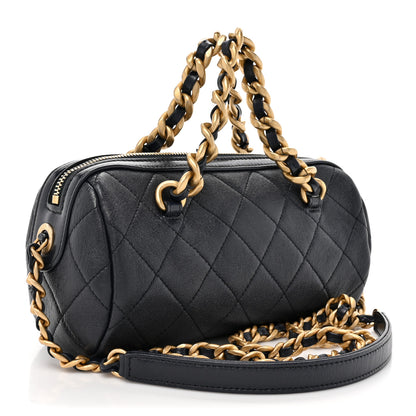 Chanel Shiny Lambskin Quilted Small Fashion Therapy Bowling Bag Navy 2 of 10