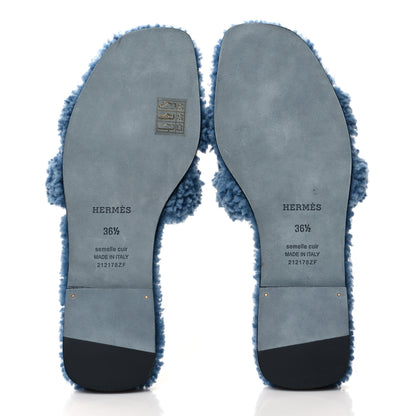 Hermes Woolskin Oran Sandals 36.5 Bleu 5 of 8