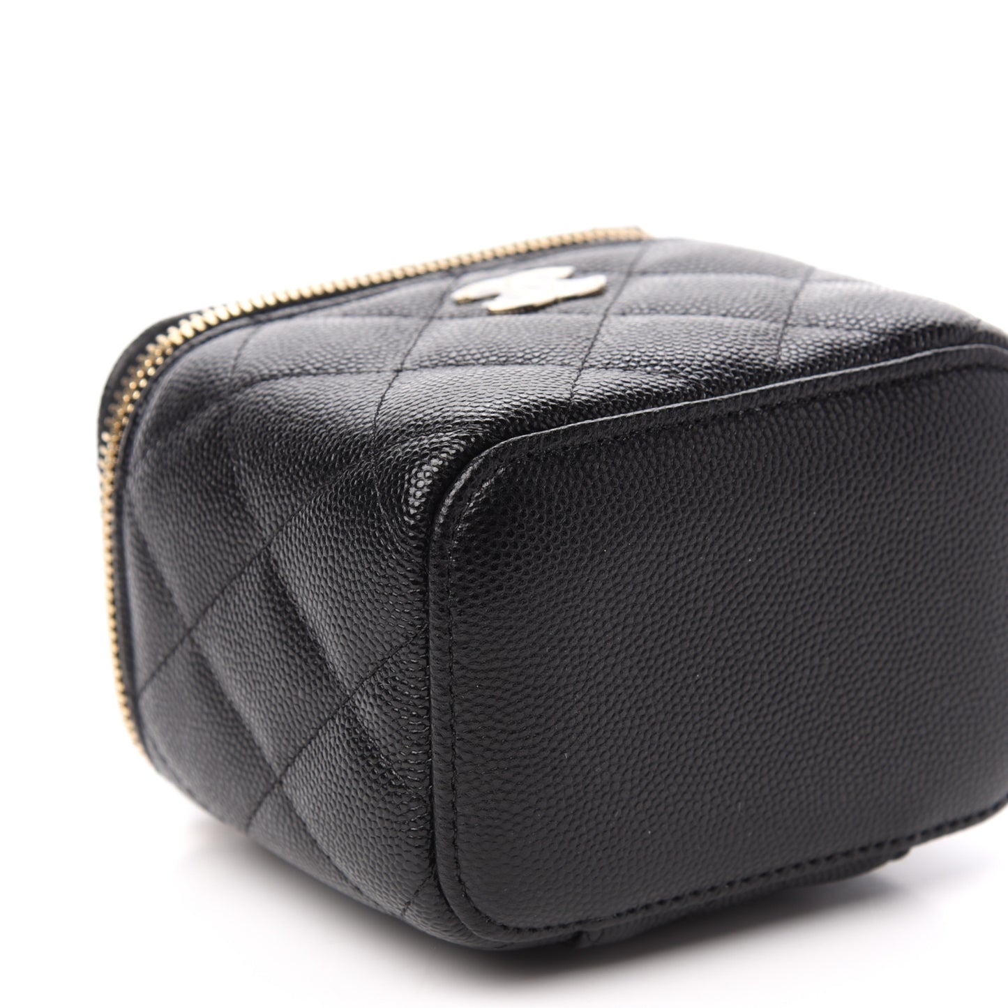 Caviar Quilted Mini Pearl On Top Vanity Case With Chain Black