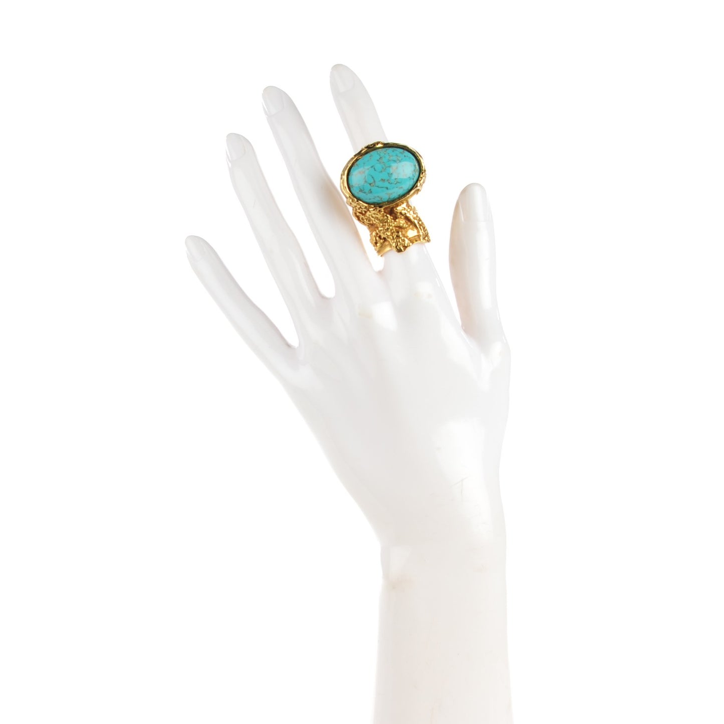 Glass Cabochon Arty Ovale Ring 5 Gold Turquoise