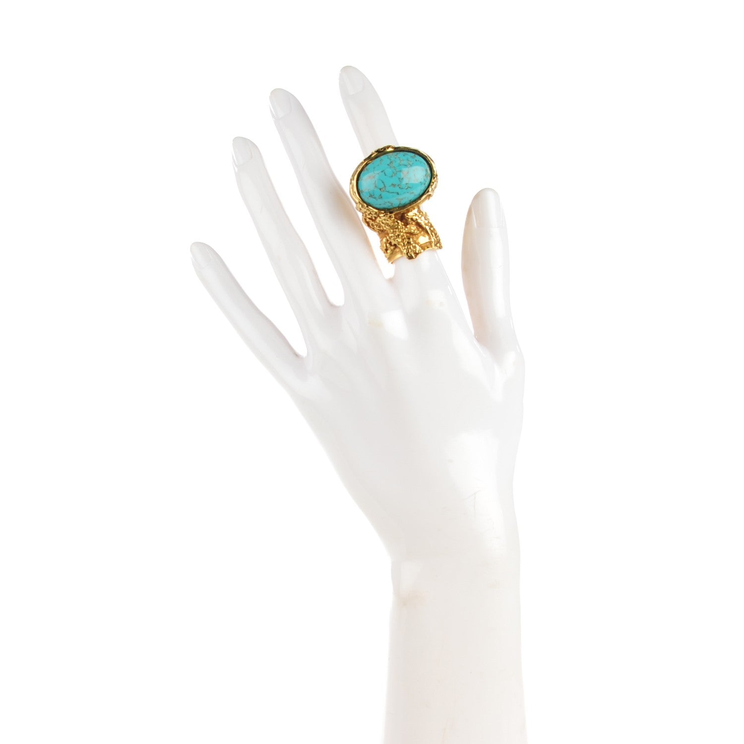 Saint Laurent Glass Cabochon Arty Ovale Ring 5 Gold Turquoise 2 of 4