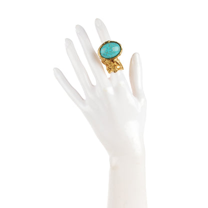 Saint Laurent Glass Cabochon Arty Ovale Ring 5 Gold Turquoise 2 of 4