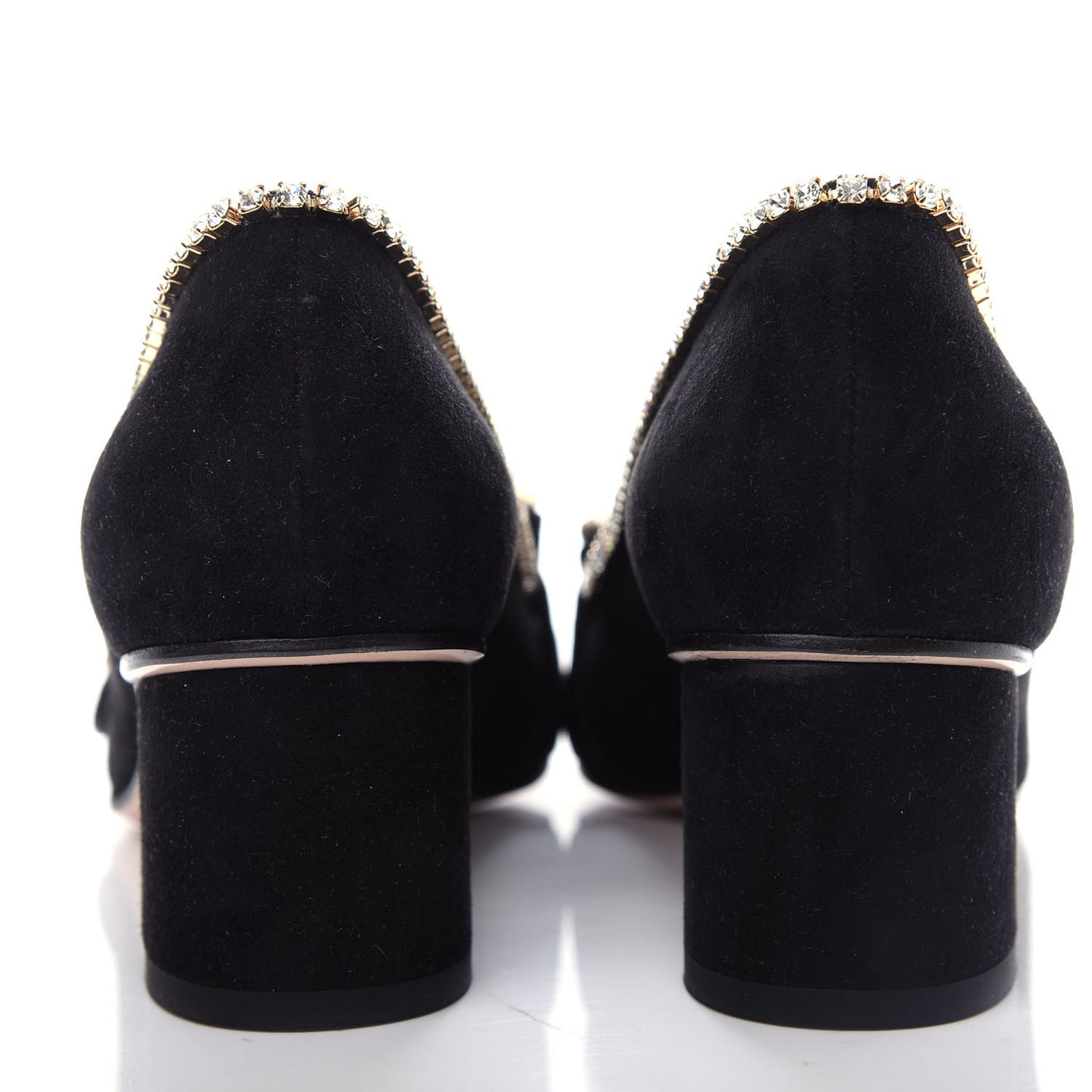 Kid Scamosciato Crystal GG Marmont Fringe 50mm Loafer Pumps 35.5 Black