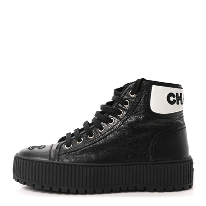 Chanel Aged Calfskin Lace Up Cap Toe Sneakers 36 Black White 1 of 9