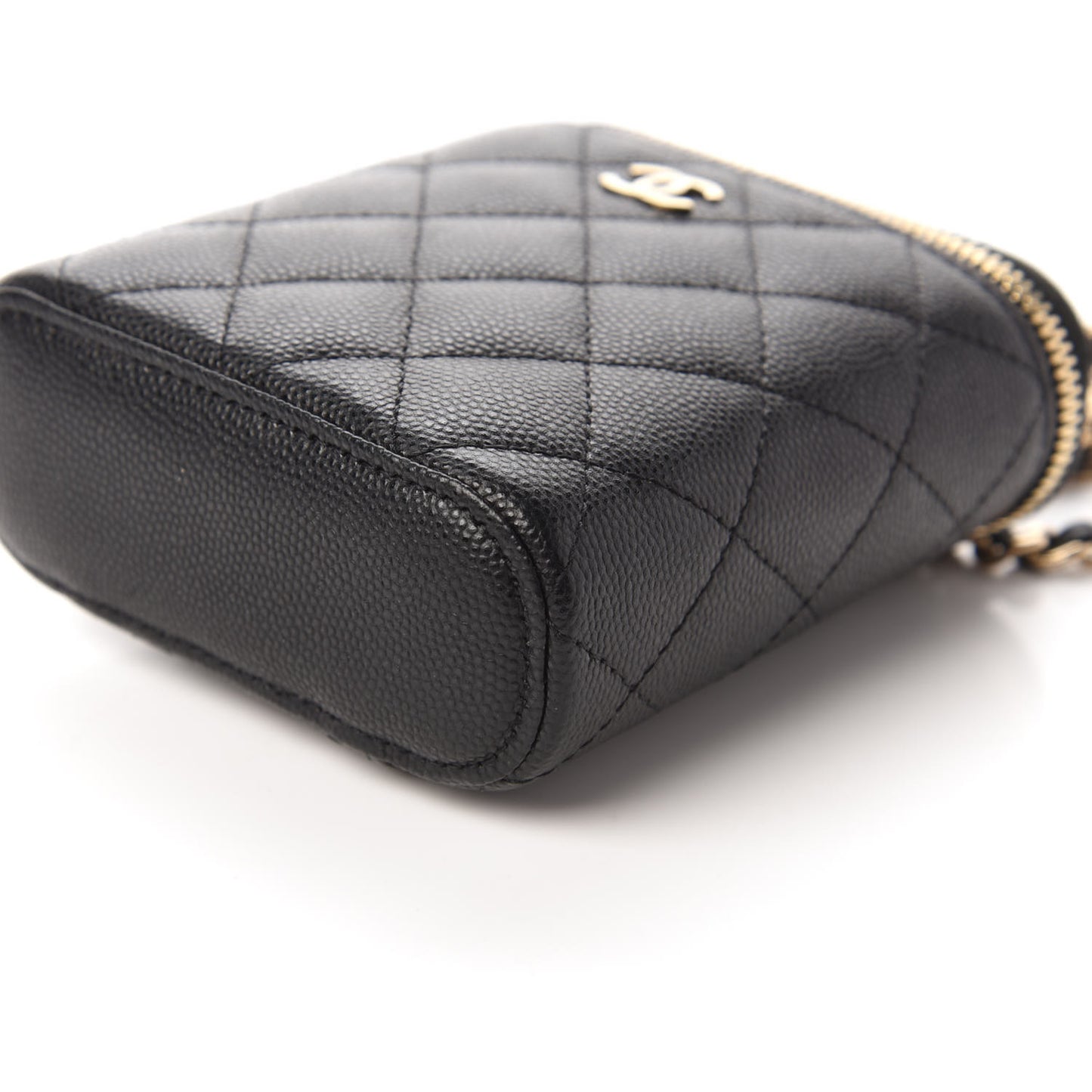 Caviar Quilted Small Vertical Coco Beauty Vanity Case With Chain Black