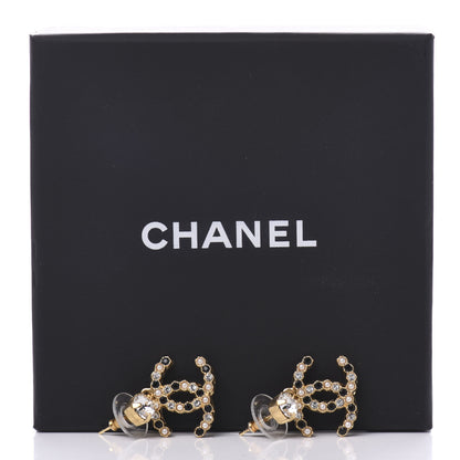 Chanel Resin Crystal Pearl CC Drop Earrings Gold Black 5 of 5