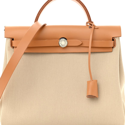 Hermes Military Toile Vache Hunter Herbag Zip Retourne 31 PM Beton Naturel 8 of 11