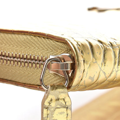 Chanel Metallic Calfskin Crocodile Embossed Small Zip Wallet Gold 8 of 10