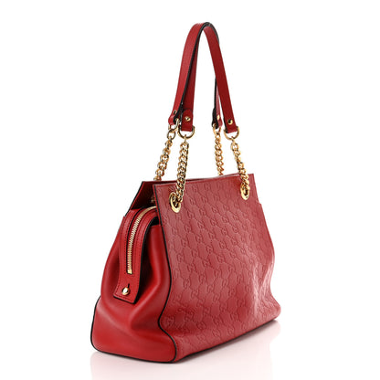 Gucci Guccissima Signature Medium Shoulder Tote Bag Red 3 of 10