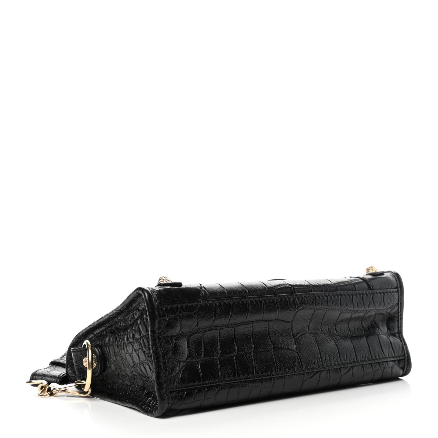 Calfskin Crocodile Embossed Giant 12 Gold Hardware Mini City Black