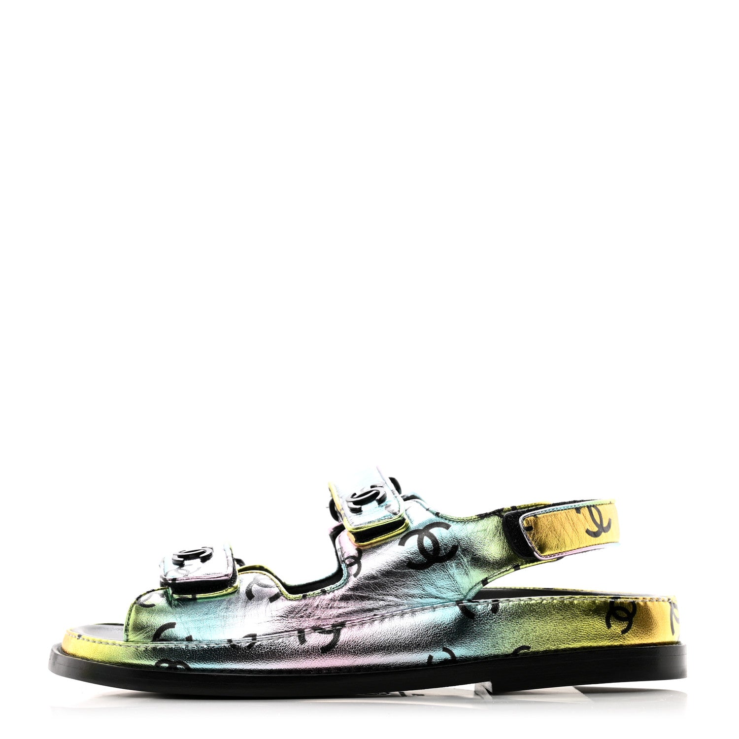 Chanel Laminated Lambskin Printed CC Dad Sandals 36 Multicolor Black 1 of 9