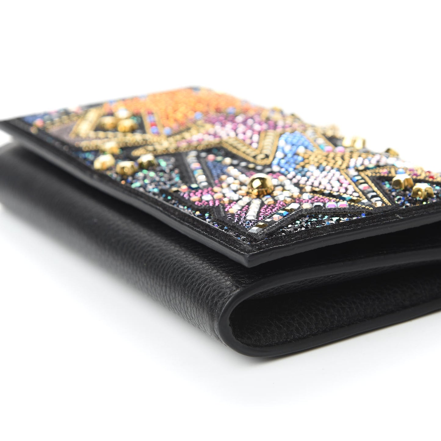 Calfskin Beaded Loubiclutch Star Chain Wallet Black