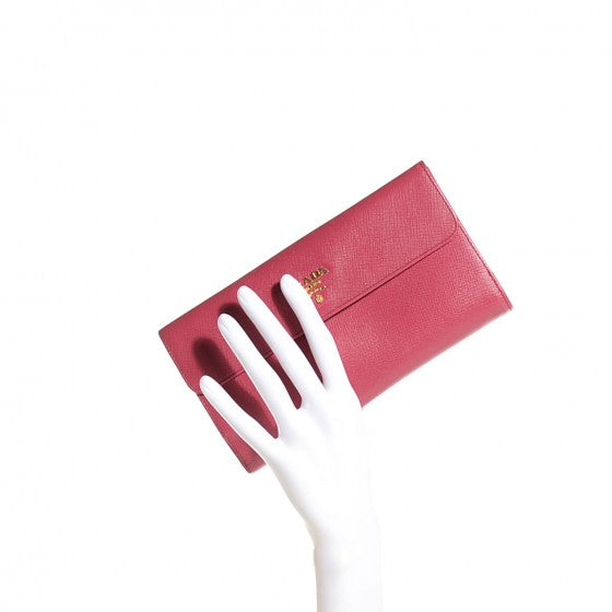 Prada Saffiano Metal Continental Wallet Ibisco 2 of 12