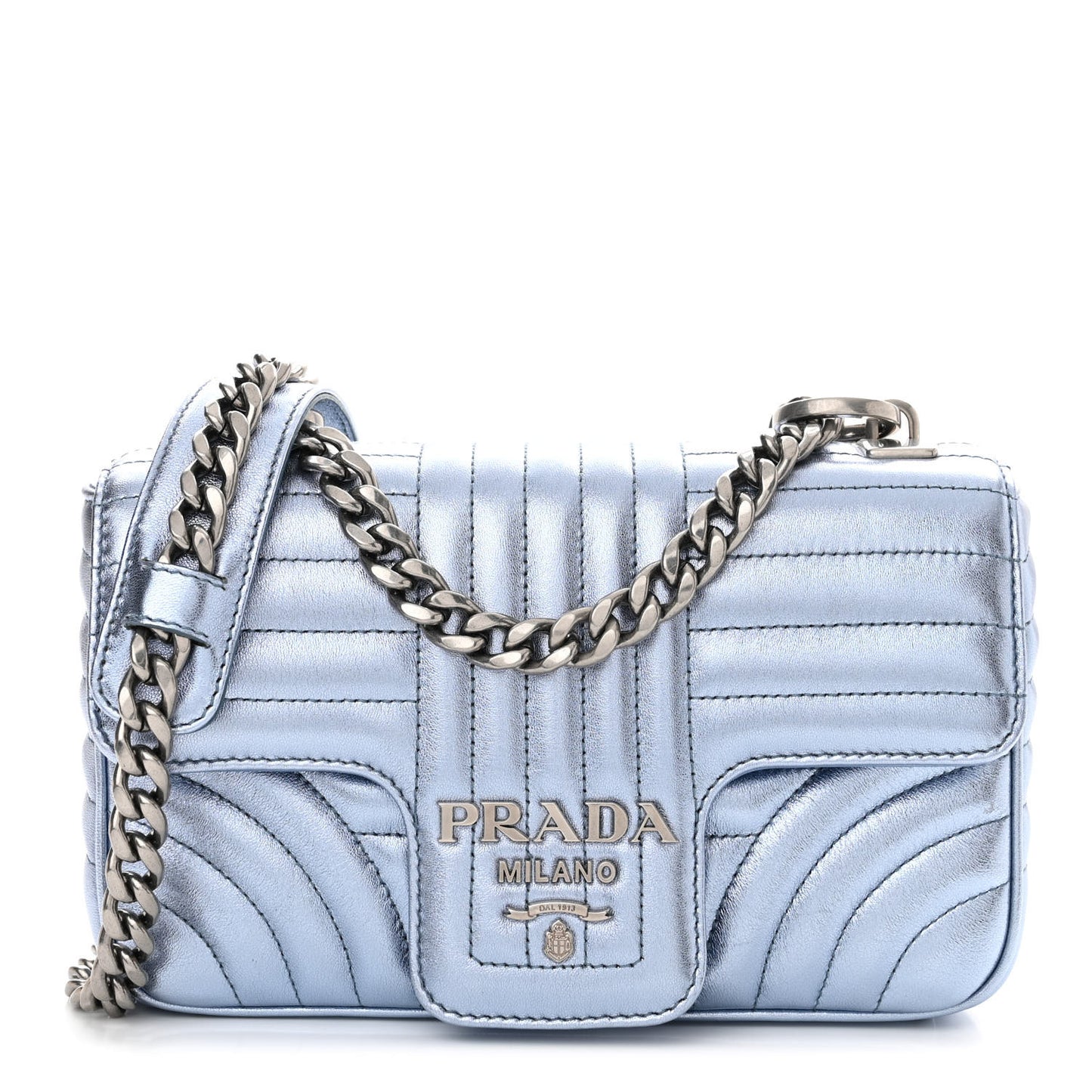 Metallic Nappa Impunture Diagramme Small Chain Flap Shoulder Bag Pervinca Mordor