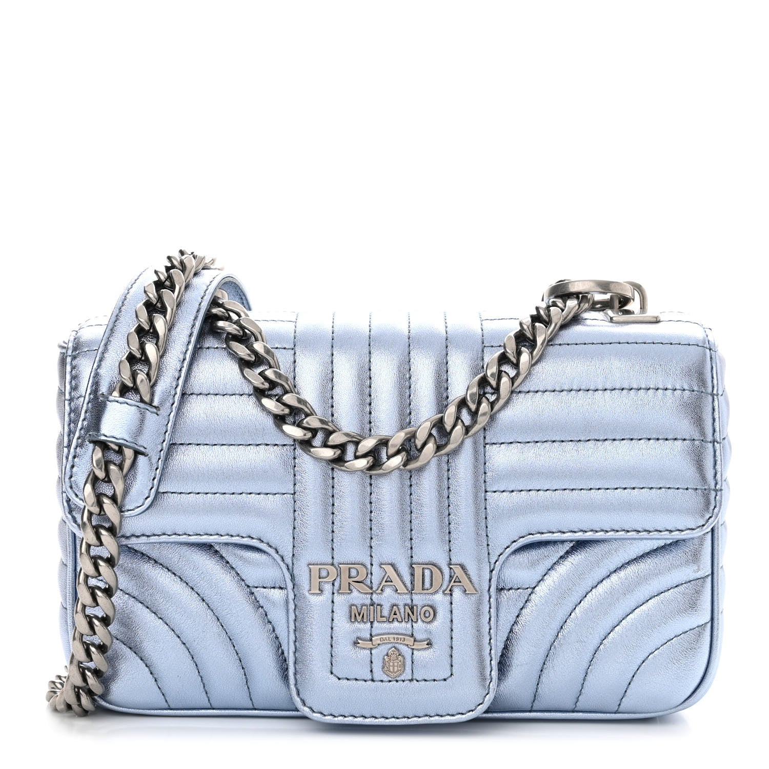 Prada Metallic Nappa Impunture Diagramme Small Chain Flap Shoulder Bag Pervinca Mordor 1 of 11