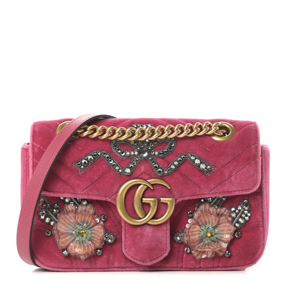 Gucci Velvet Matelasse Embroidered Mini GG Marmont Shoulder Bag Light Raspberry Rose 1 of 12
