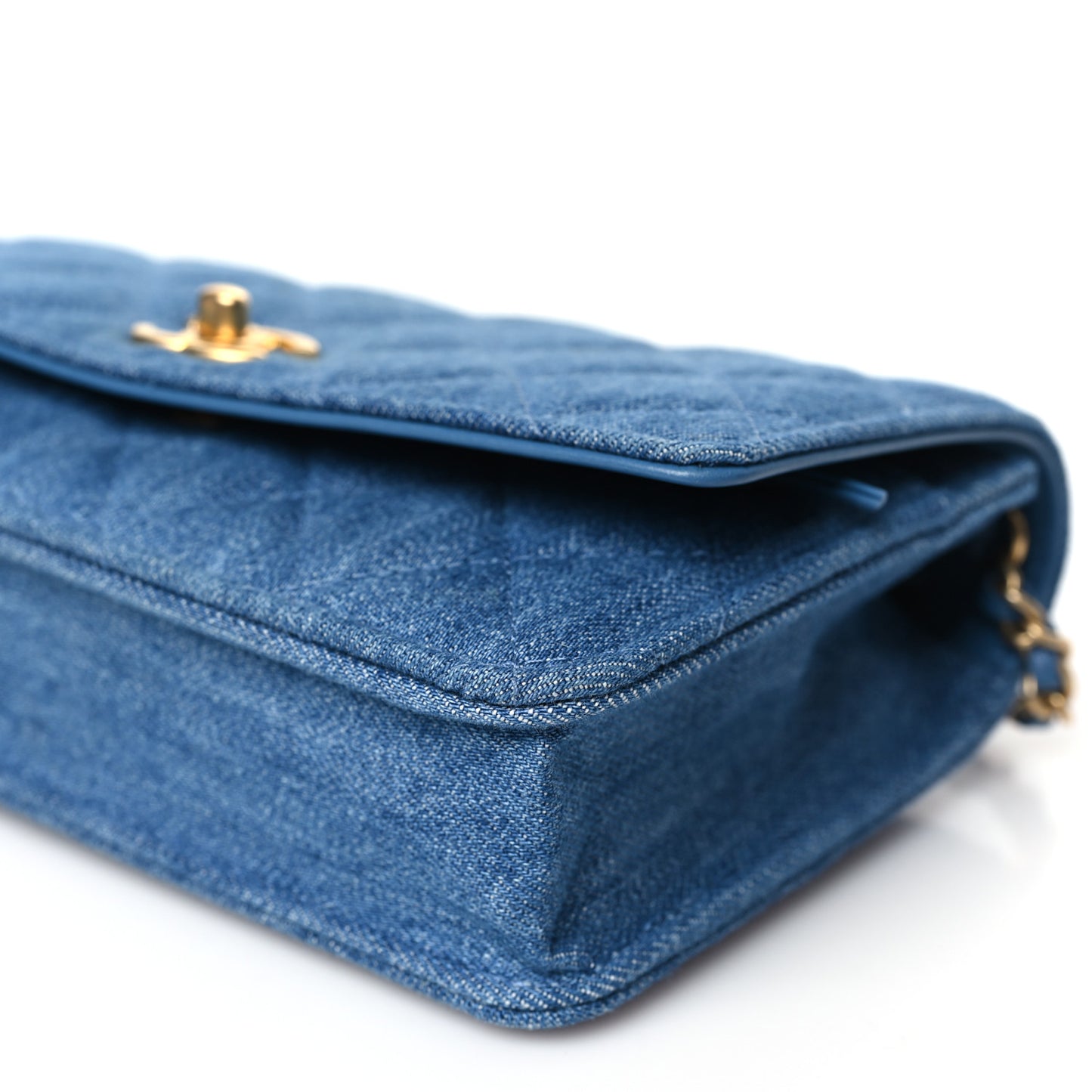Denim Quilted CC Pearl Crush Wallet on Chain WOC Blue