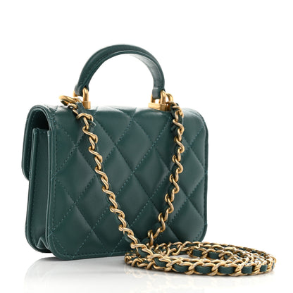 Chanel Lambskin Quilted Top Handle Flap Coin Purse With Chain Green 3 of 11