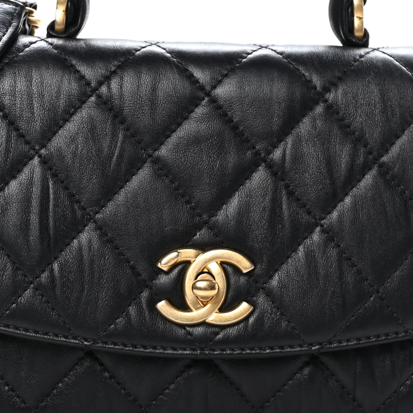 Crumpled Lambskin Quilted Small CC Links Top Handle Flap Black