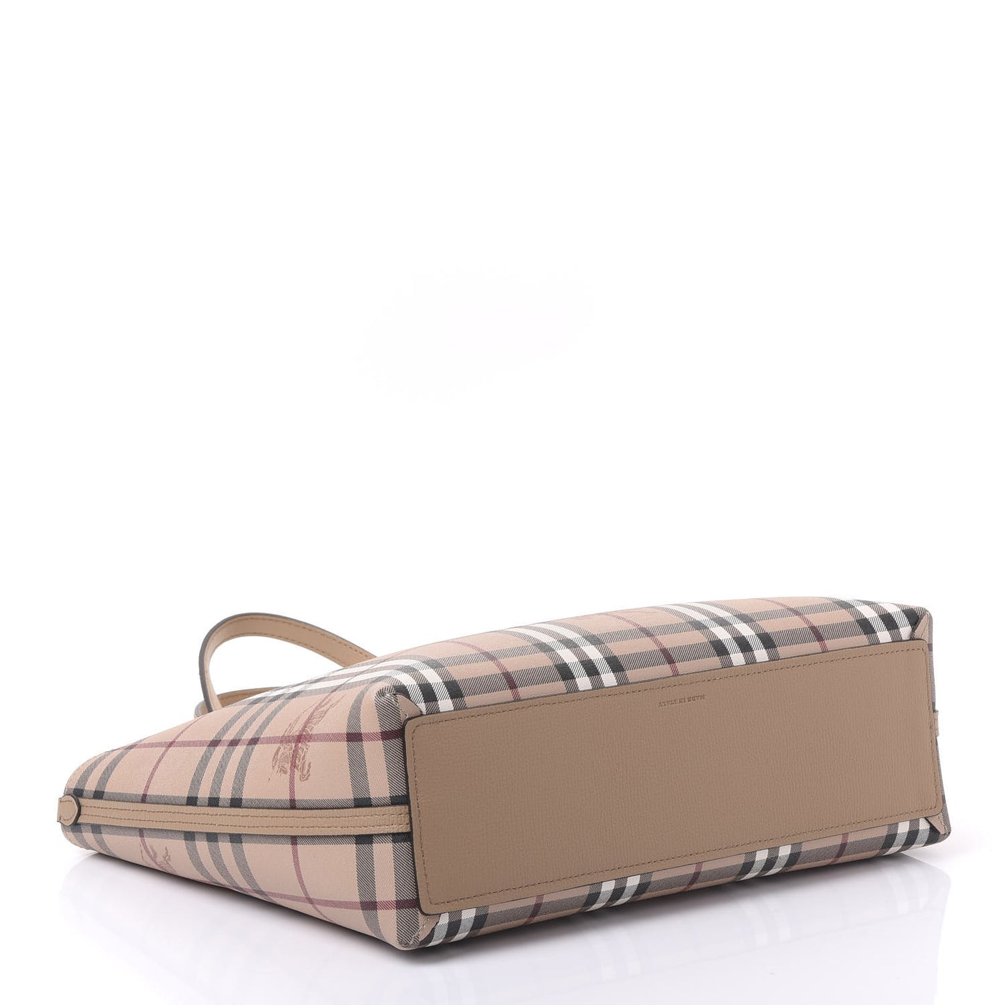 Grainy Calfskin Haymarket Check Small Reversible Tote Mid Camel