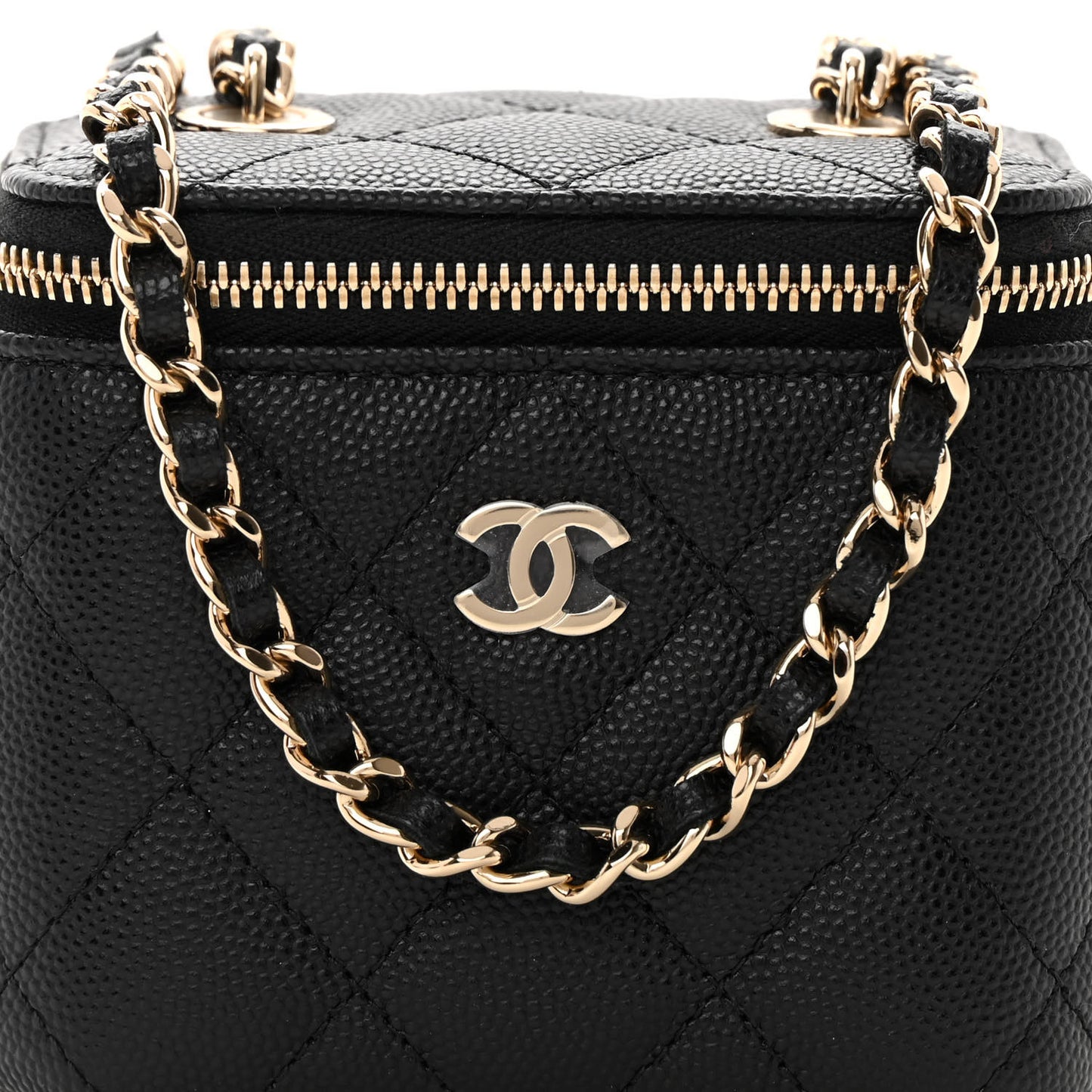 Caviar Quilted Mini Vanity Case With Chain Black