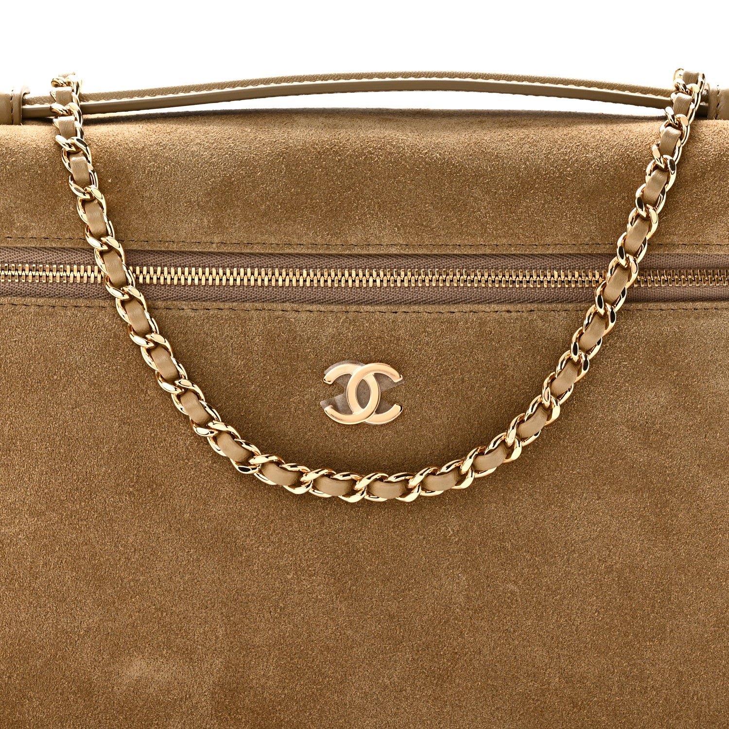 Chanel Suede Calfskin Large Trapeze Large Top Handle Slim Vanity With Chain Beige 8 of 10