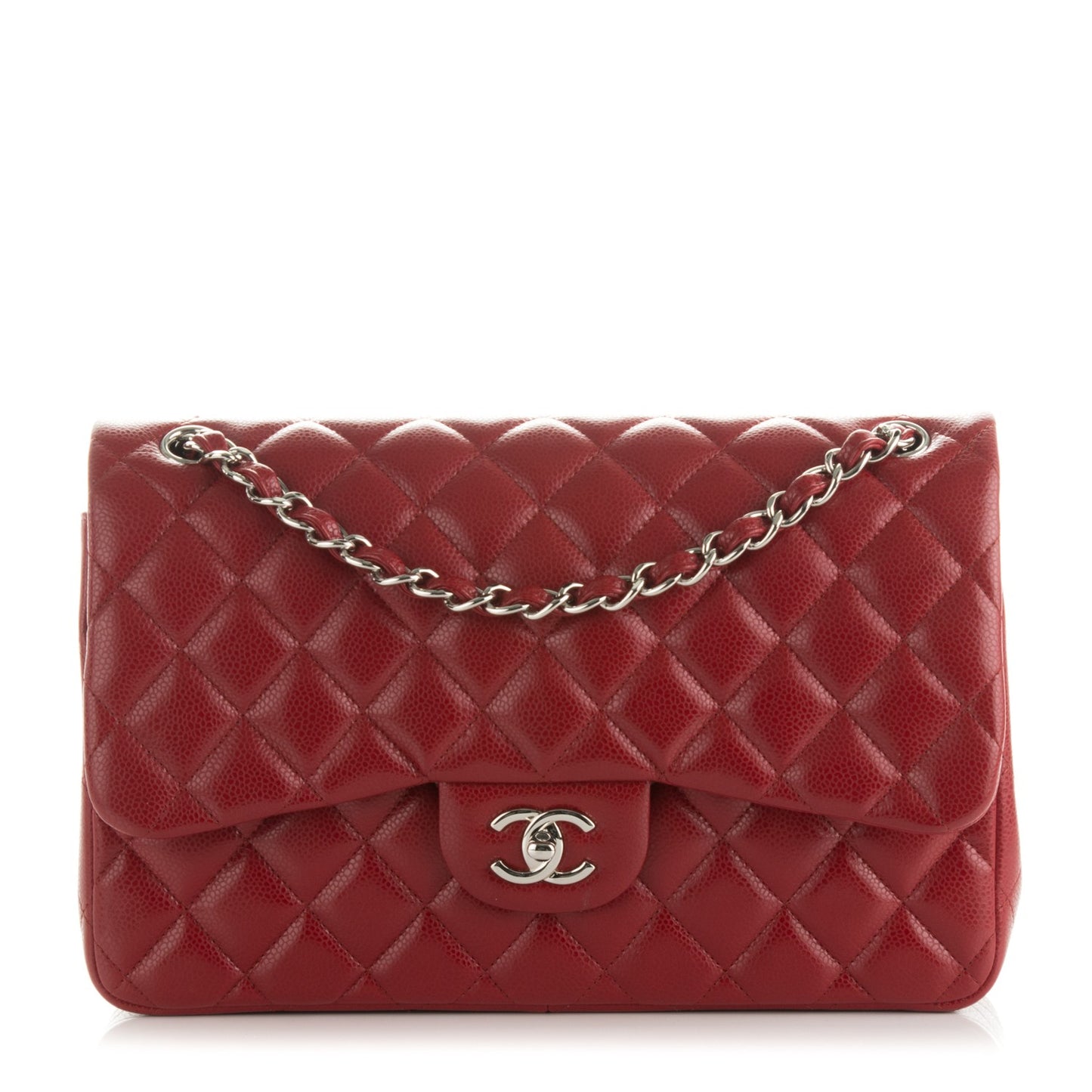 Caviar Quilted Jumbo Double Flap Dark Red