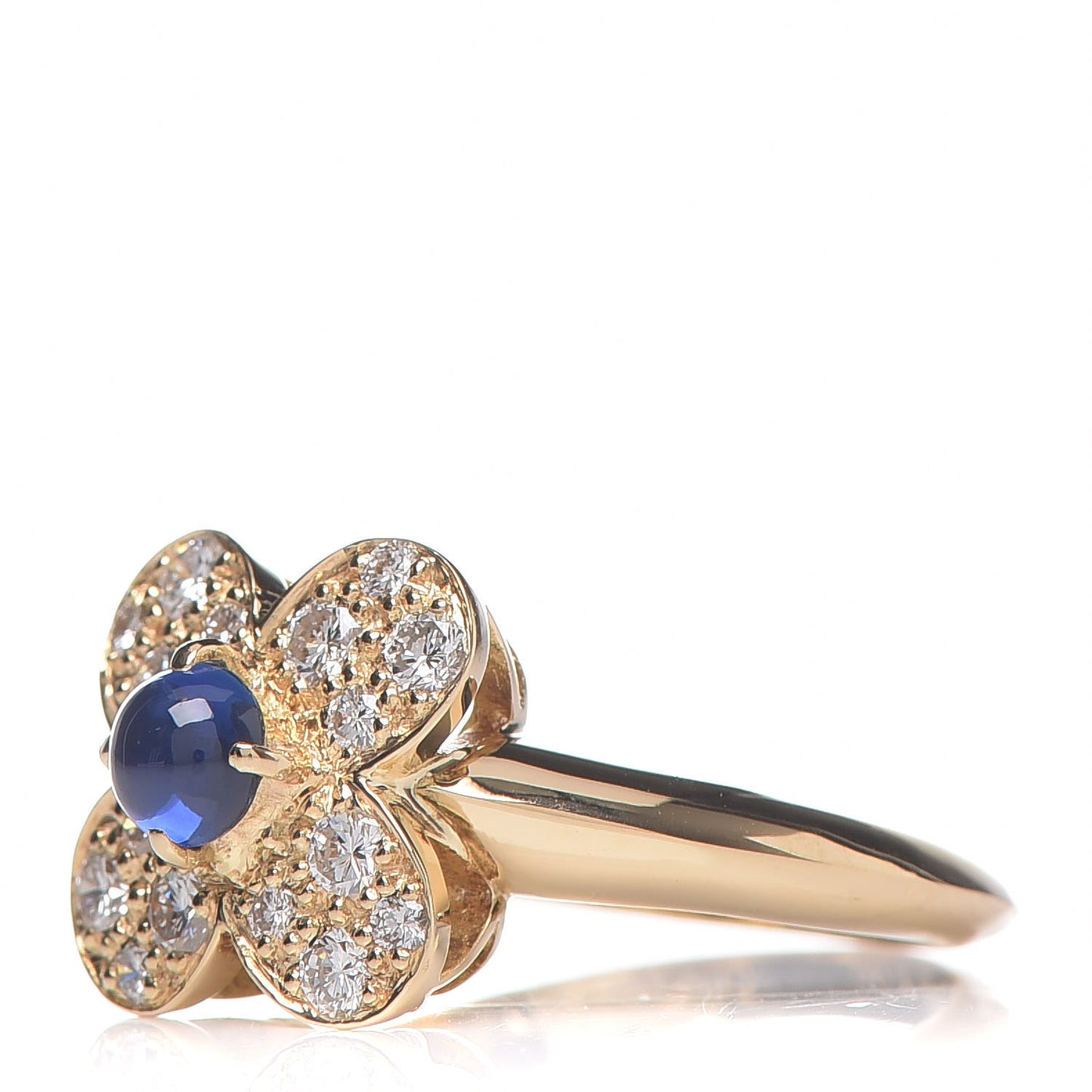 18K Yellow Gold Diamond Blue Sapphire Trefle Ring 50 5.5