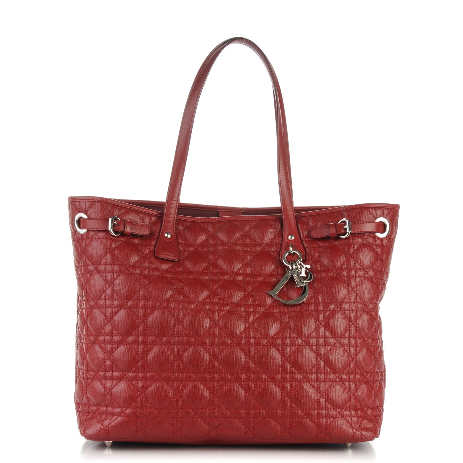 Christian Dior Coated Canvas Cannage Medium Panarea Tote Red 1 of 9